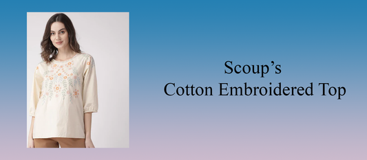 Discover the Elegance of Cotton Embroidered Tops with Scoup’s Off-White Poplin Design
