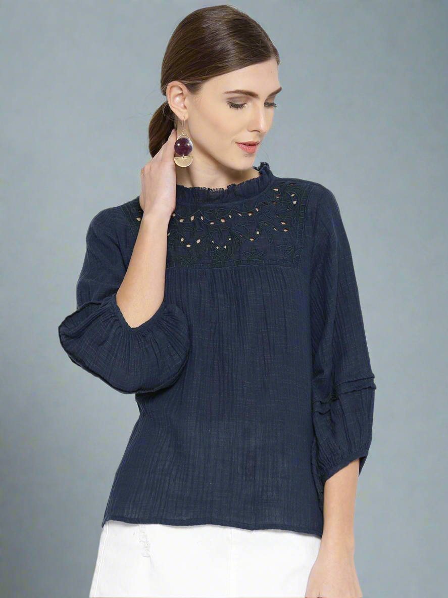 Navy Blue A-Line Cotton Top