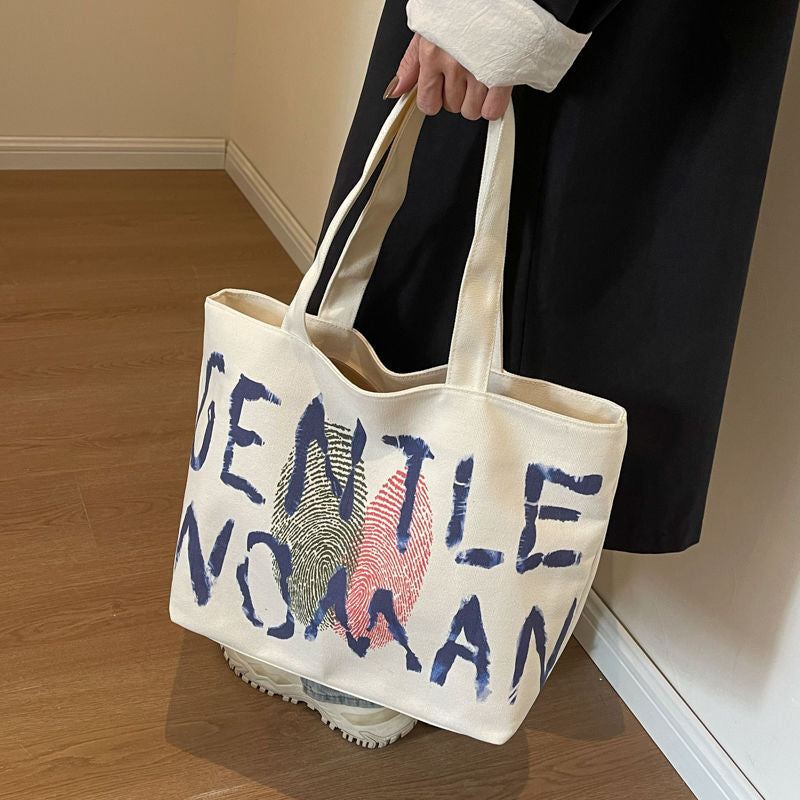 Scoup Beige Tote Bag with "Gentle Woman" Design