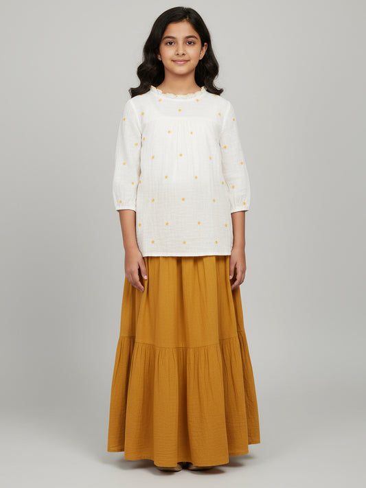 Cotton slub all over embroidered top