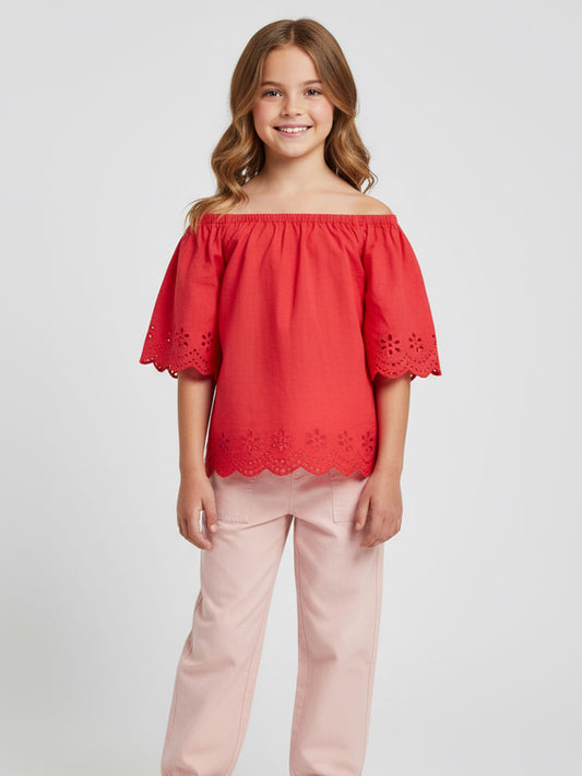 Cotton Schiffli Off-shoulder Top