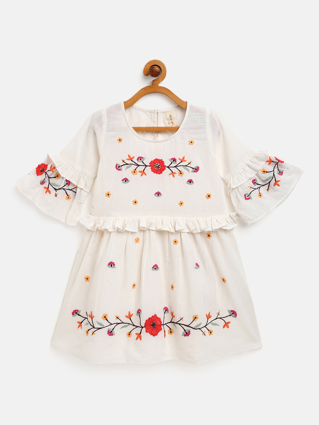 Scoup Embroidered Cotton Dress with Flarred Sleeves