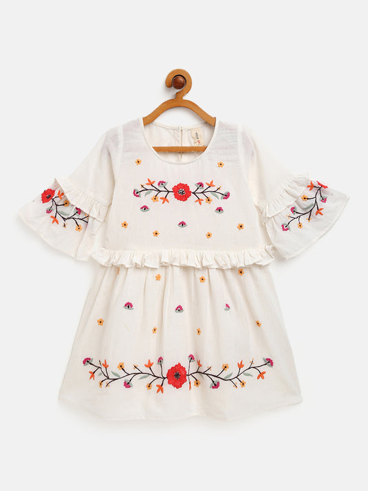 Scoup Embroidered Cotton Dress with Flarred Sleeves