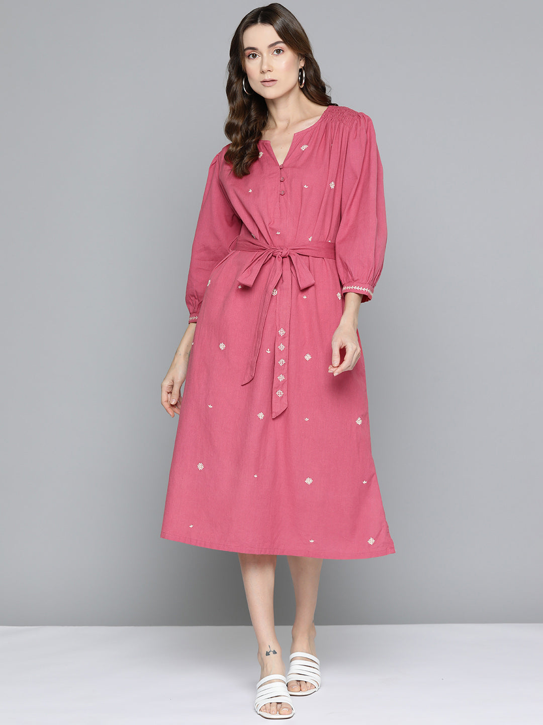 Scoup Raspberry Red Maxi Embroidered Dress