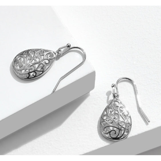 Scoup Silver Colored Teardrop Filigree Earrings