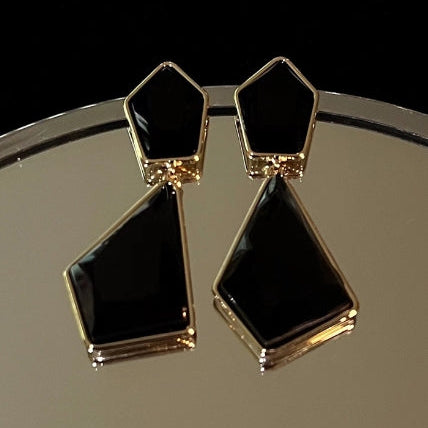 Scoup Geometric Black and Gold Color Drop Earrings