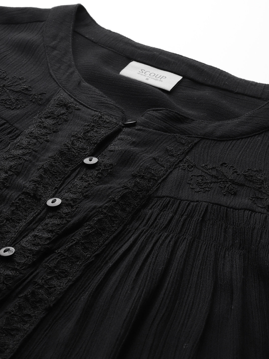 Black Embroidered Loose Fit Top