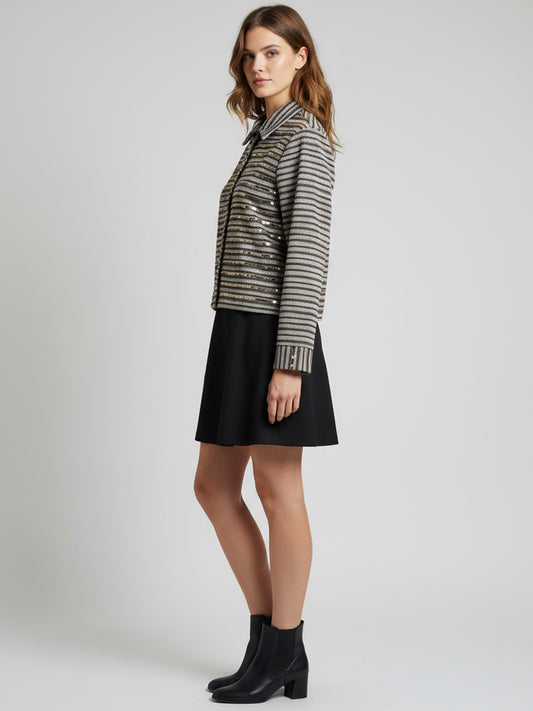Sequinned Stripe Knit Jacket