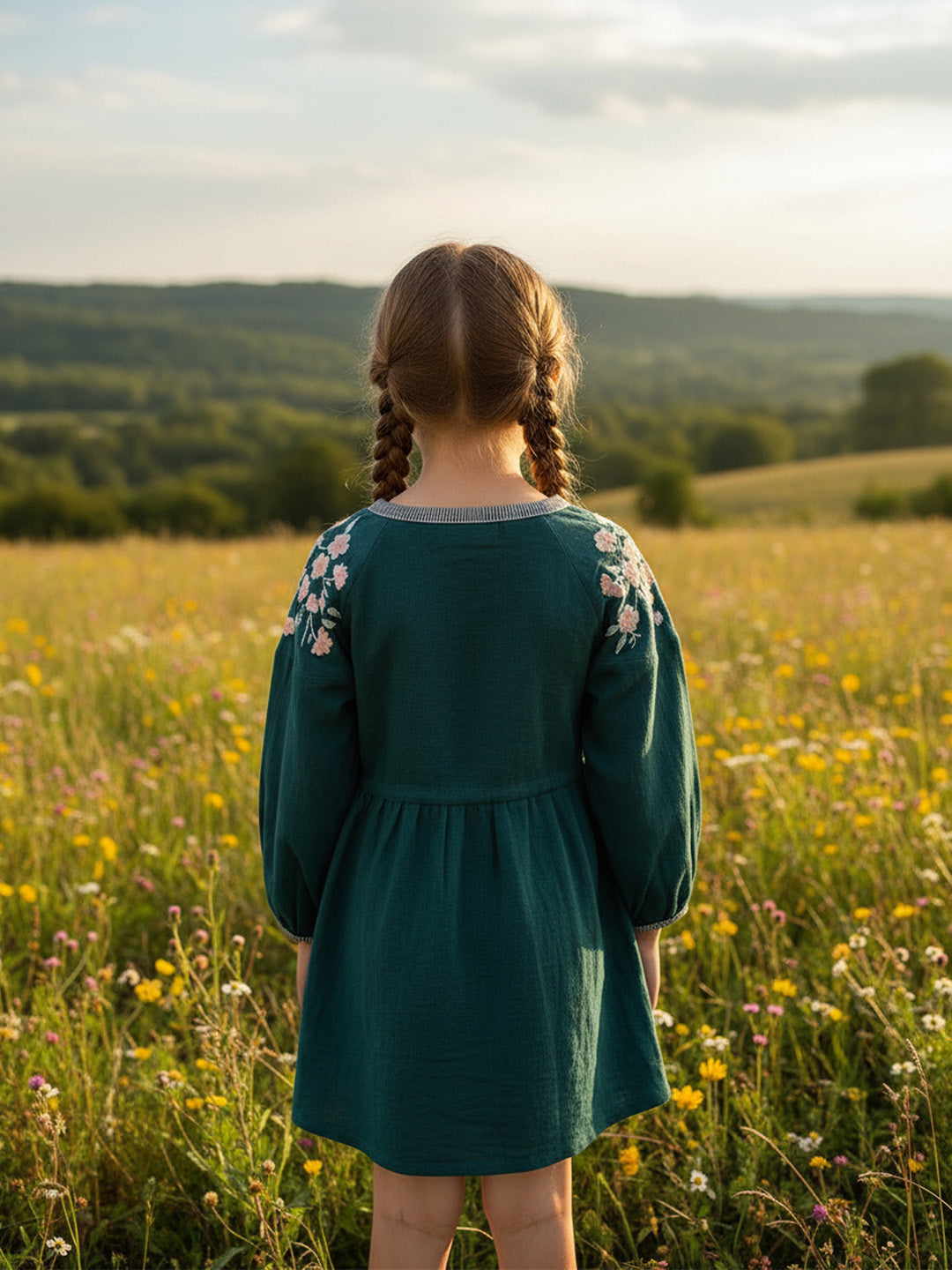 Green Embroidered boho dress