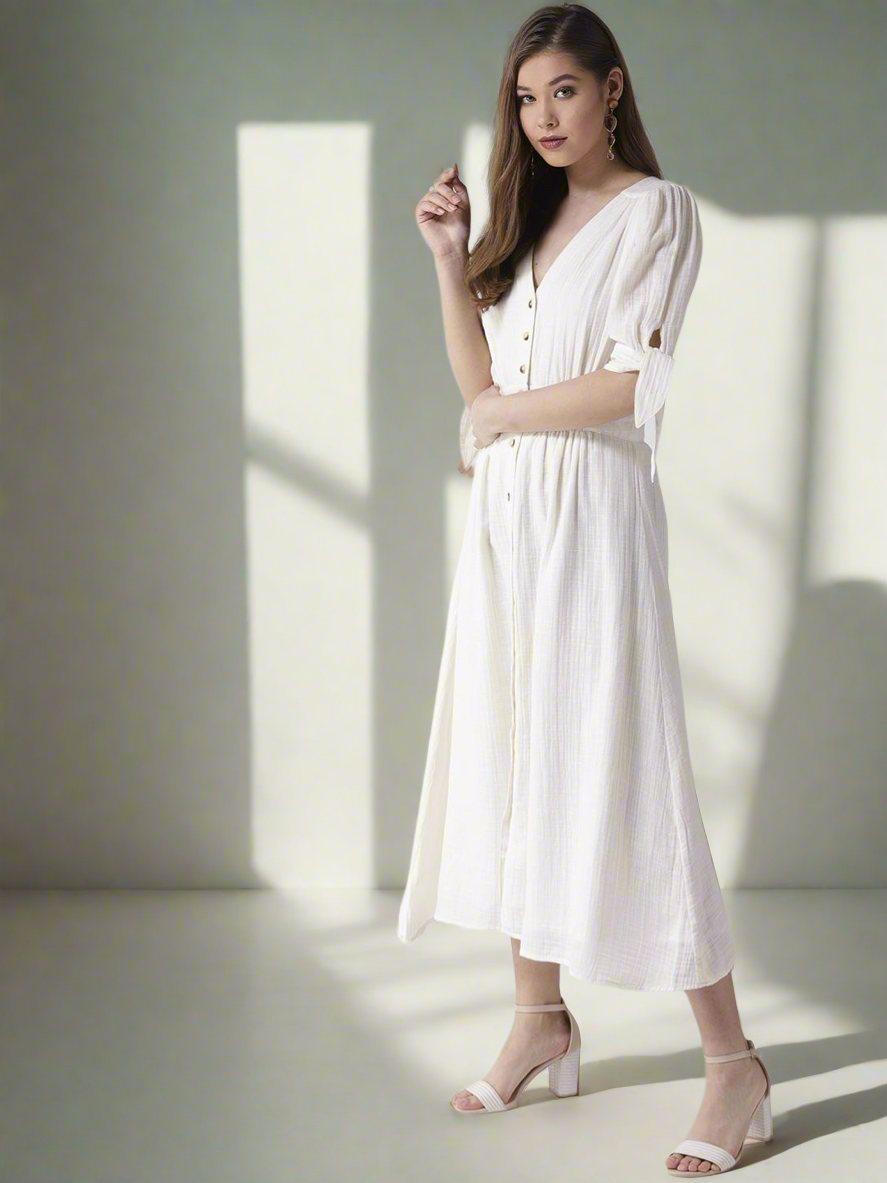 Scoup Off White Cotton Long Dress