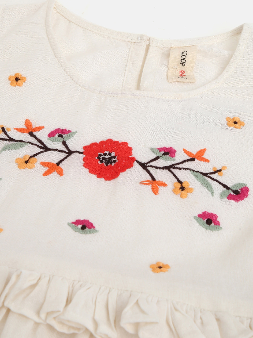 Scoup Embroidered Cotton Dress with Flarred Sleeves