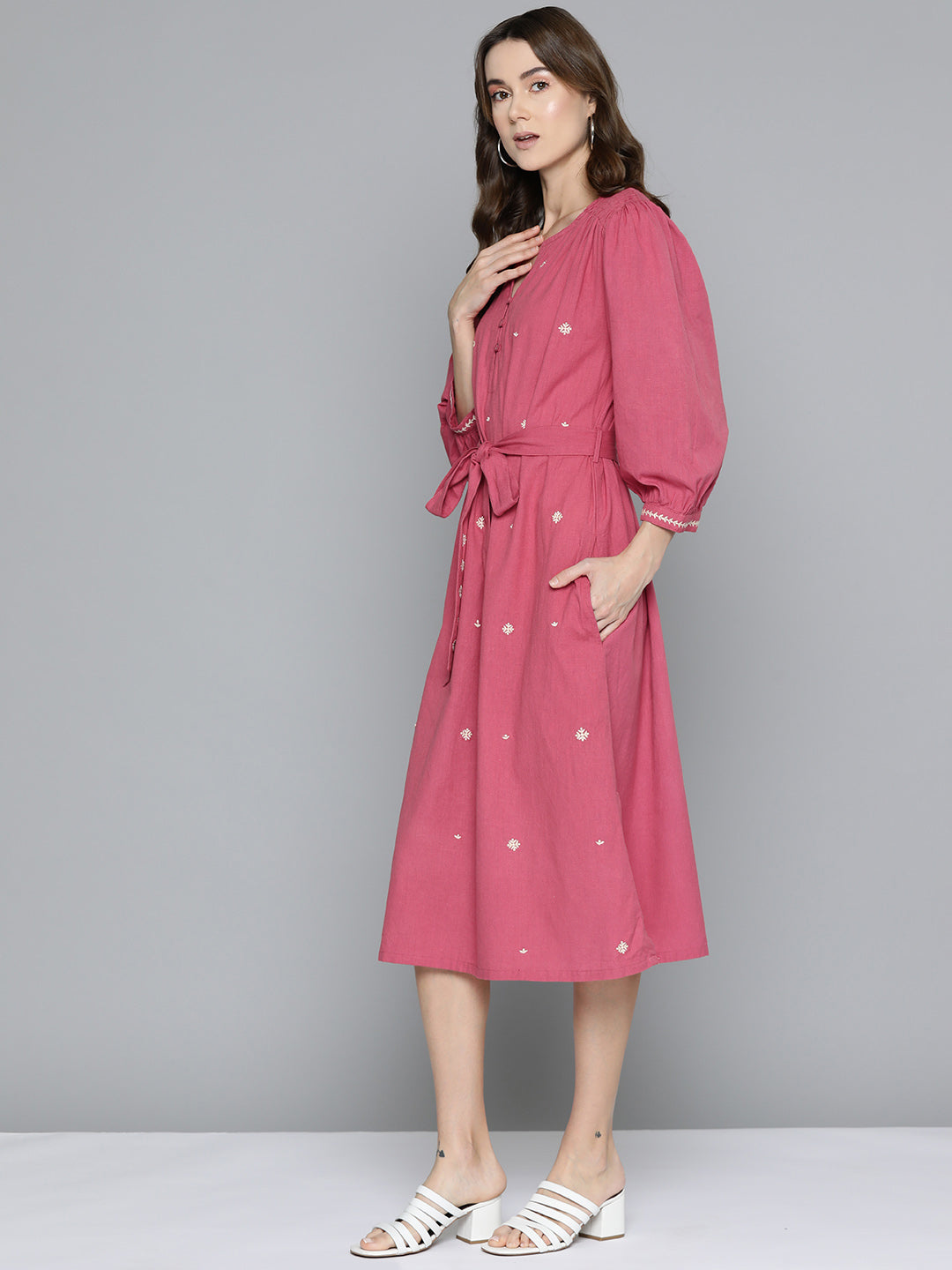 Scoup Raspberry Red Maxi Embroidered Dress