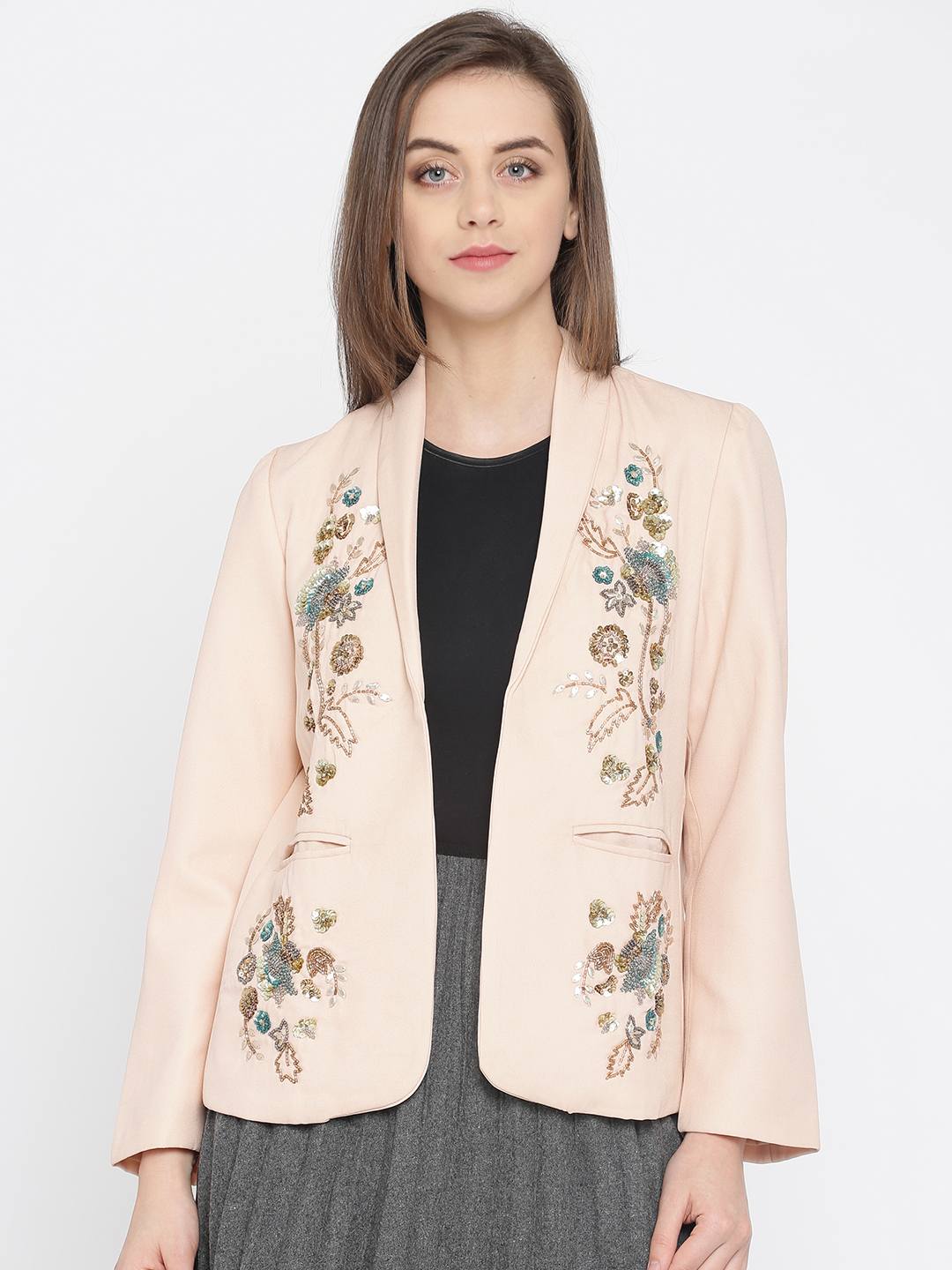 Scoup Pink Front Open Sequinned Blazer