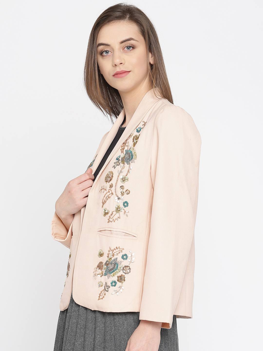 Scoup Pink Front Open Sequinned Blazer