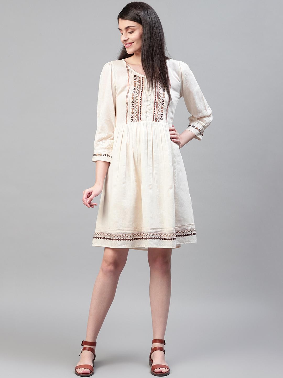 Scoup Cream Cotton Embroidered Dress