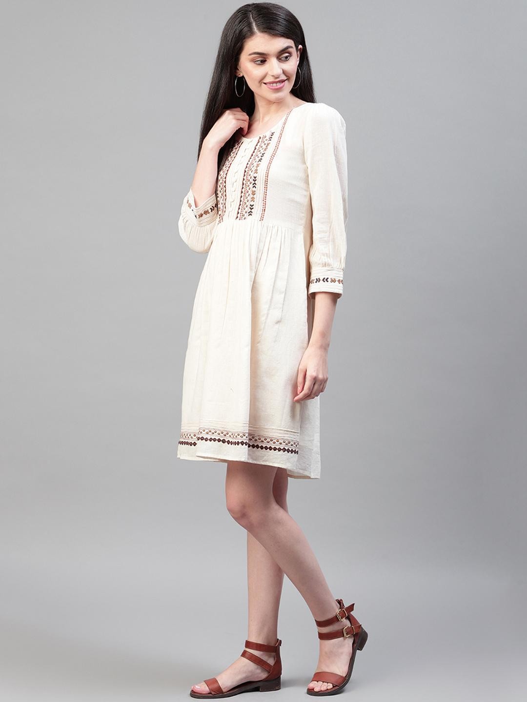 Scoup Cream Cotton Embroidered Dress