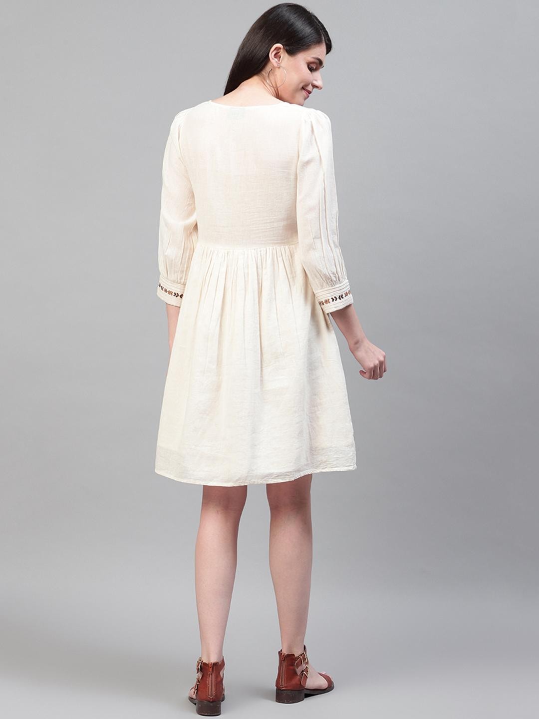 Scoup Cream Cotton Embroidered Dress