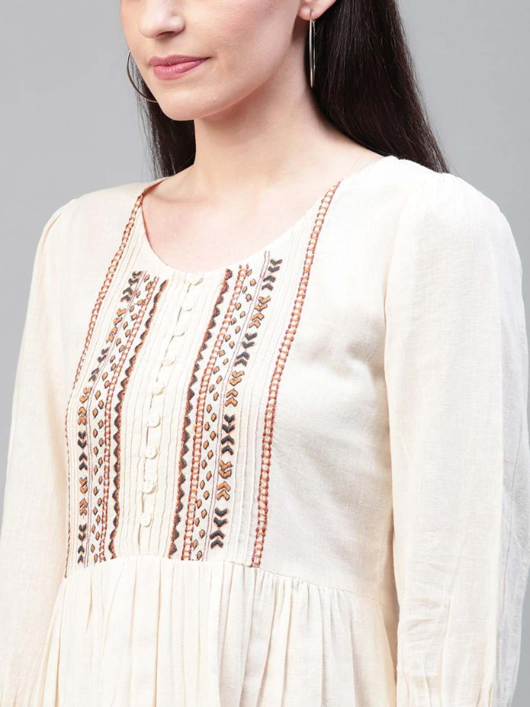 Scoup Cream Cotton Embroidered Dress