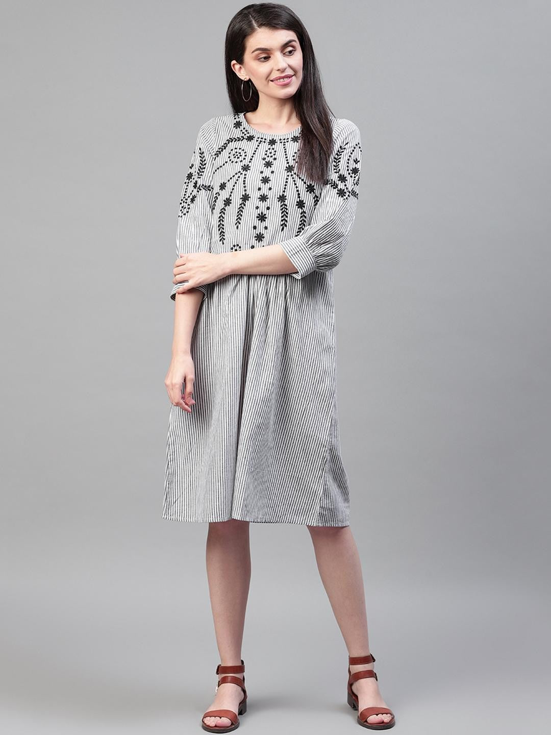 Stripes Embroidered Dress