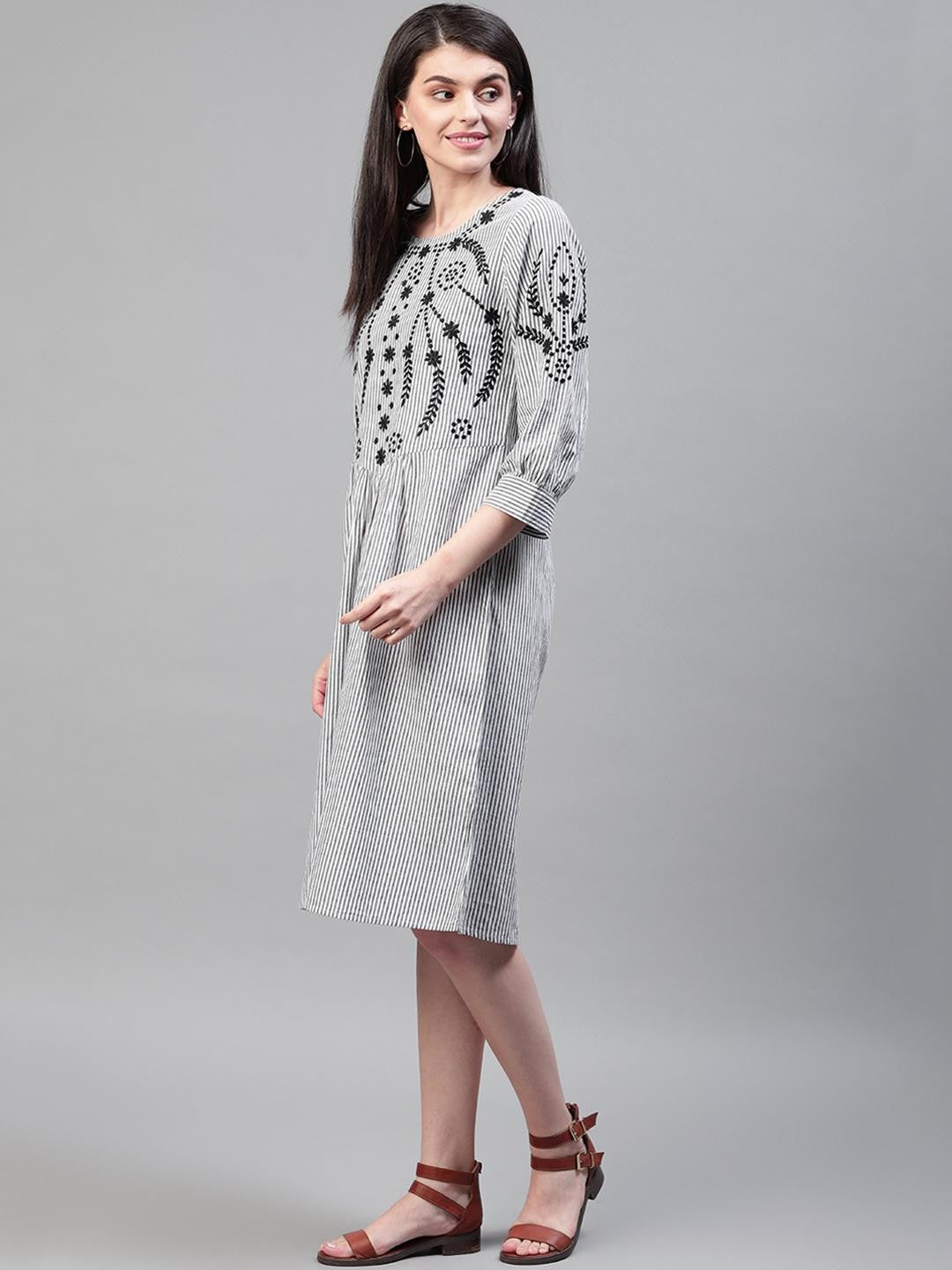 Stripes Embroidered Dress