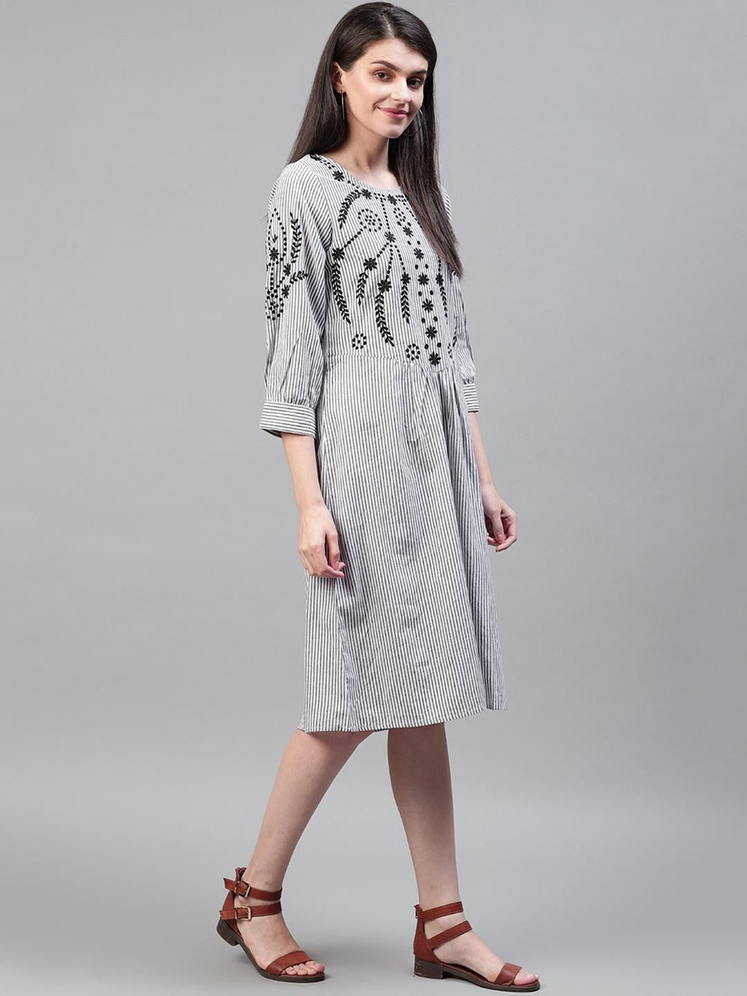 Stripes Embroidered Dress