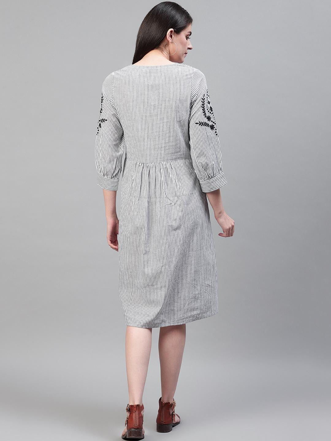 Stripes Embroidered Dress