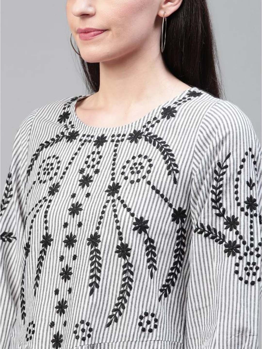 Stripes Embroidered Dress