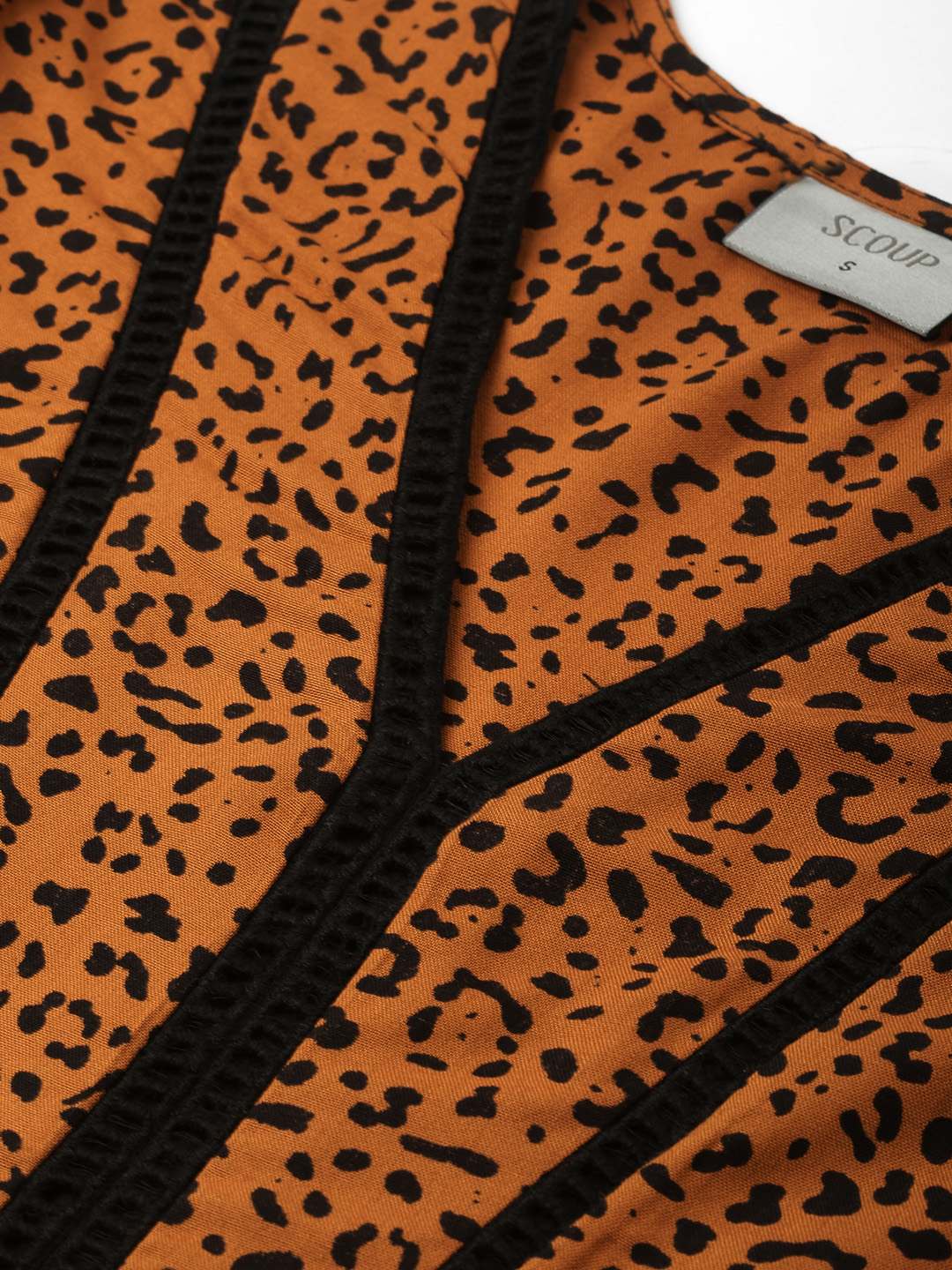 Leopard print long length dress with lace inserts