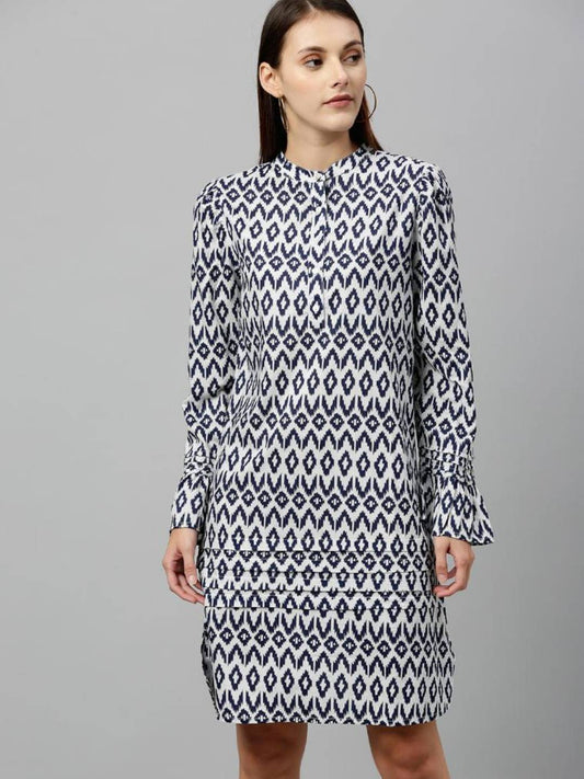 Scoup Blue & White printed Rayon dress