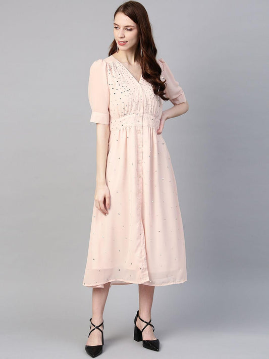Scoup Peach Embellished Midi Dress