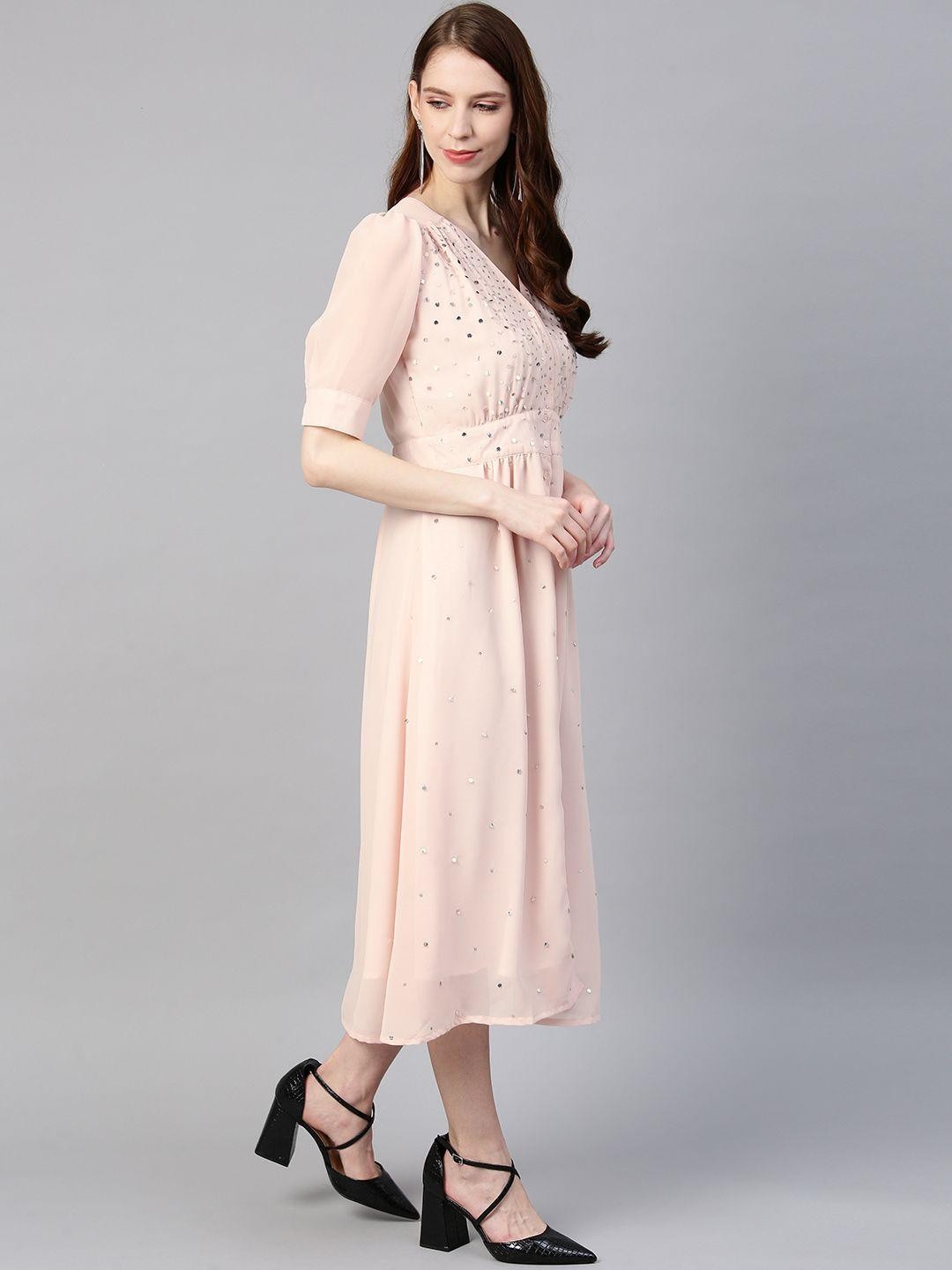 Scoup Peach Embellished Midi Dress