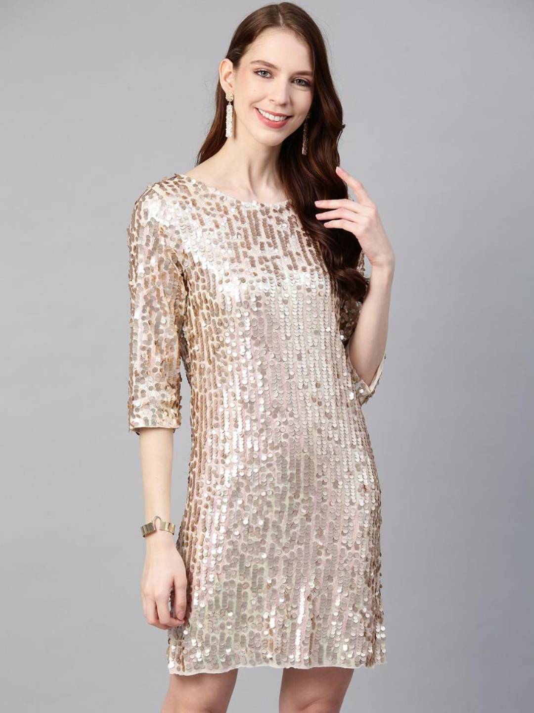 Beige allover Sequin Dress