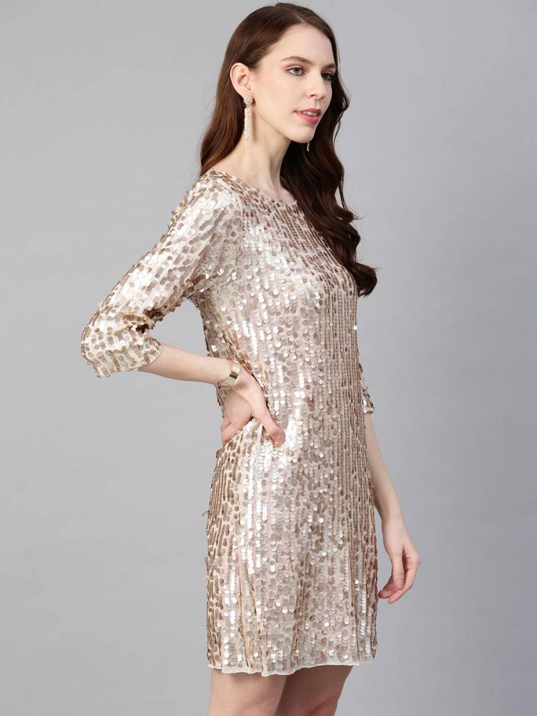 Beige allover Sequin Dress