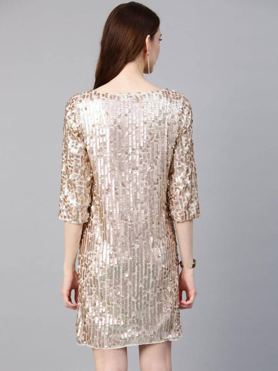 Beige allover Sequin Dress