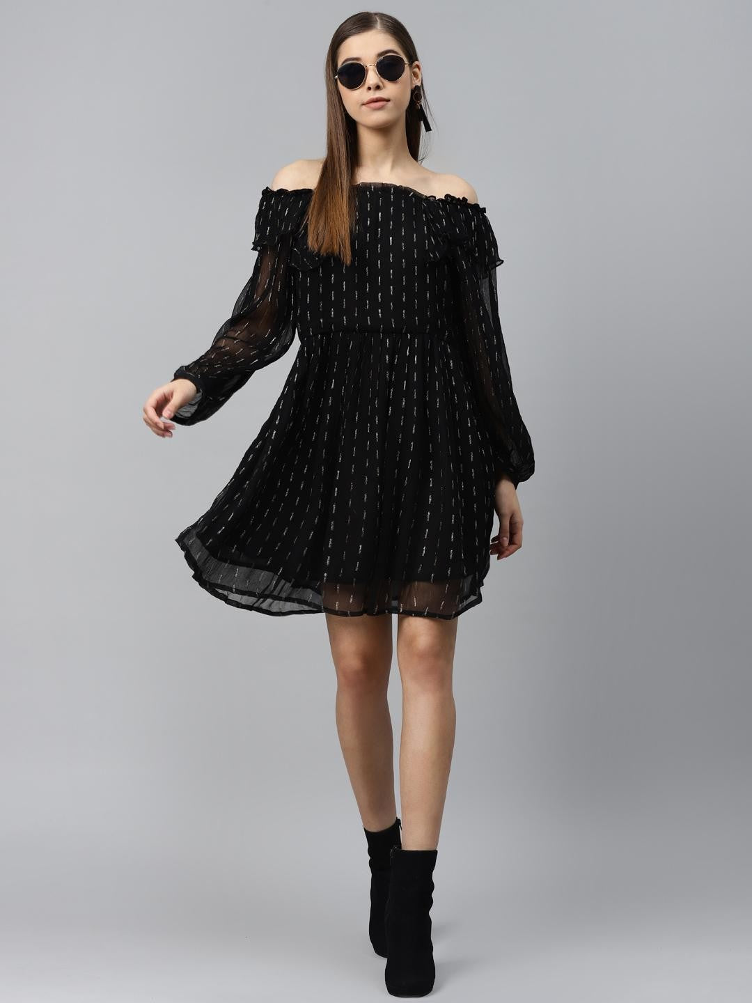 Buta Chiffon gathered knee length dress
