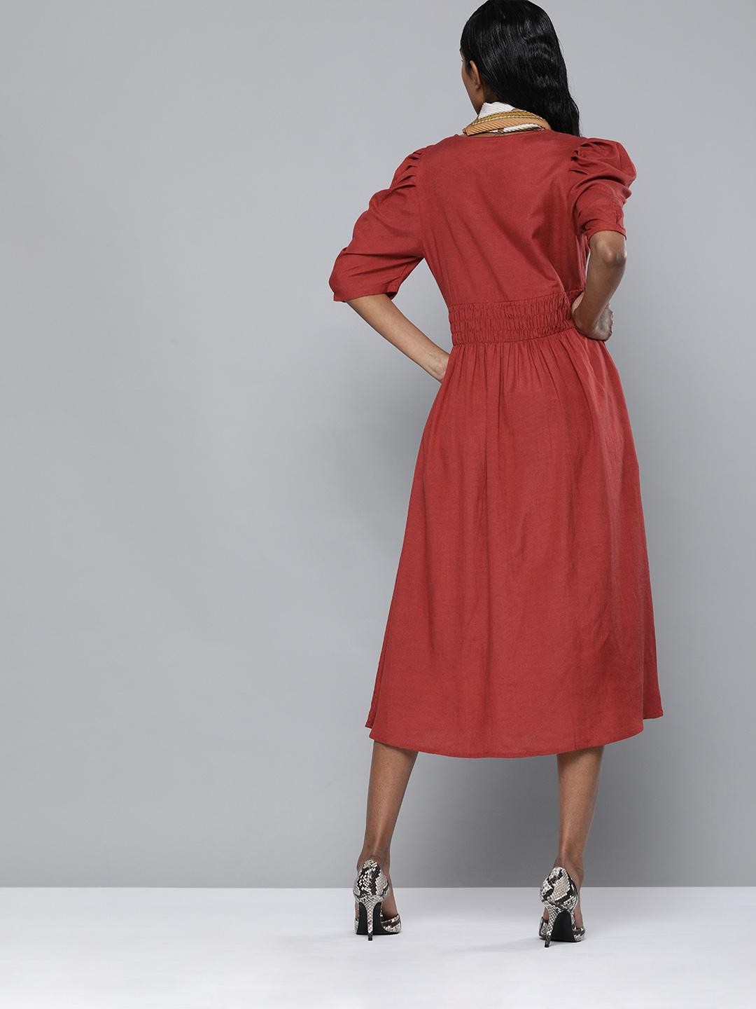 Scoup Puff Sleeves Front buttoned dress