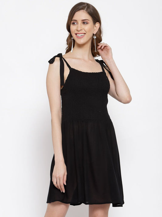 Scoup Strappy Smocked Black Dress