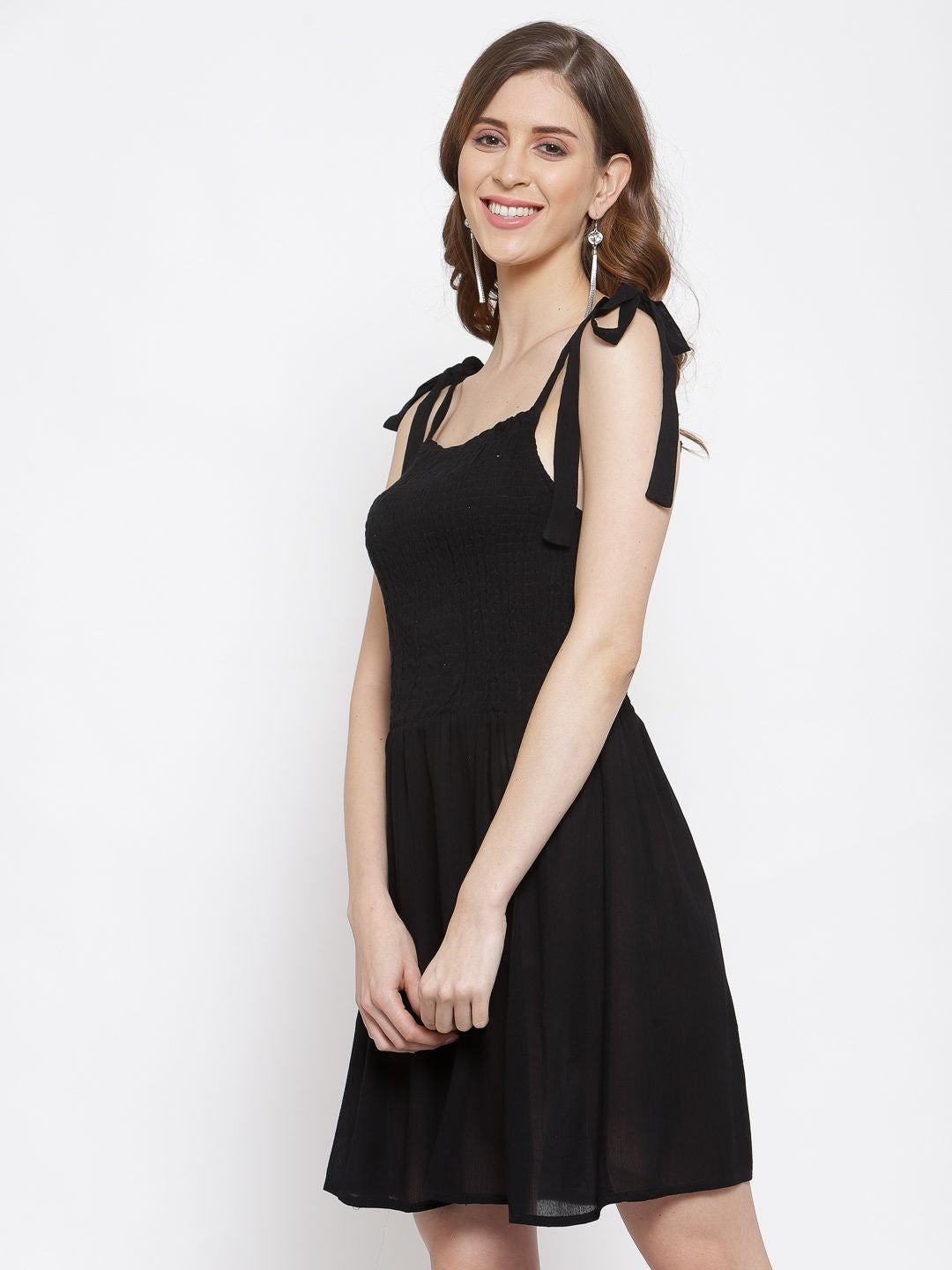 Scoup Strappy Smocked Black Dress