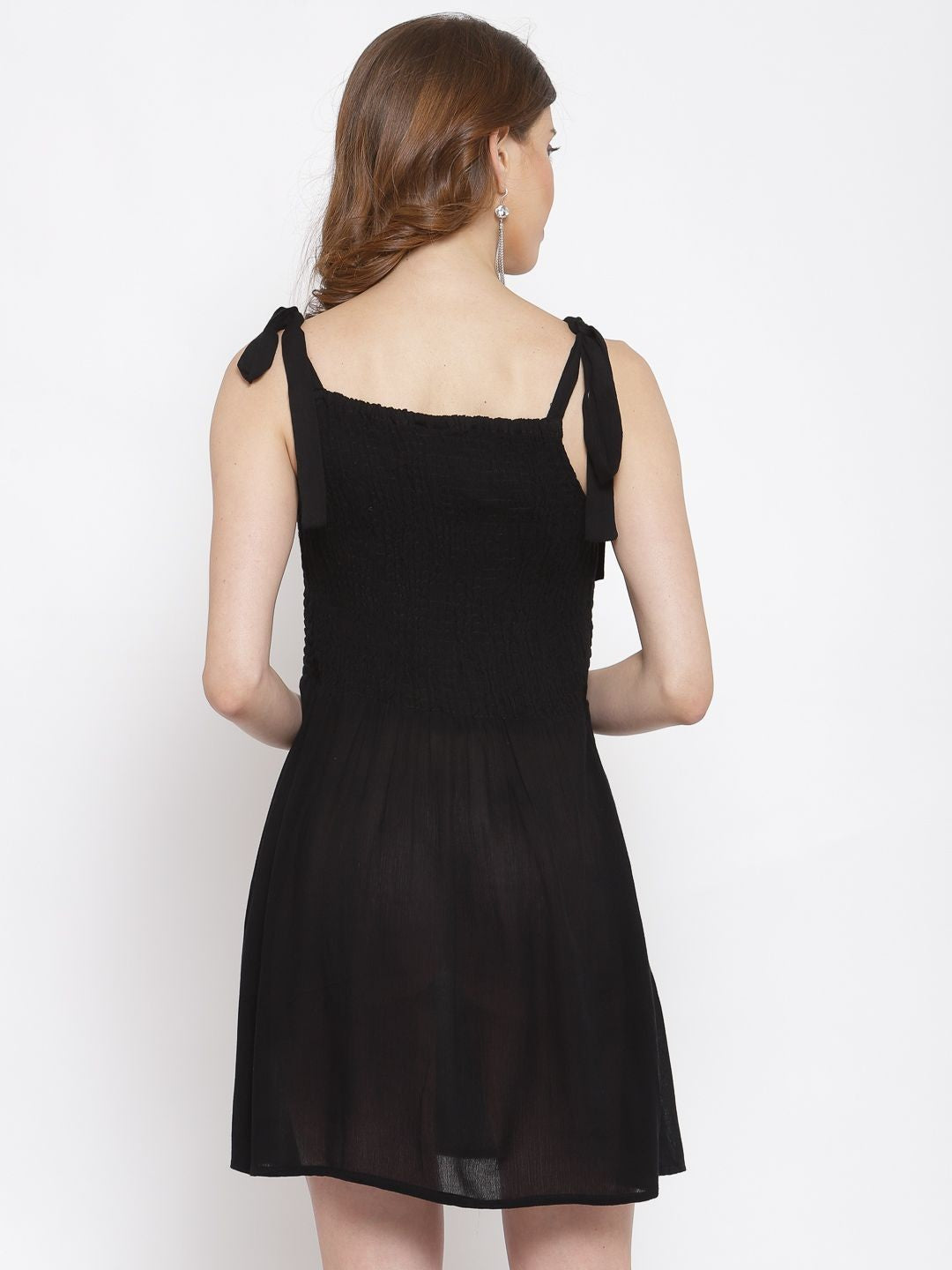 Scoup Strappy Smocked Black Dress