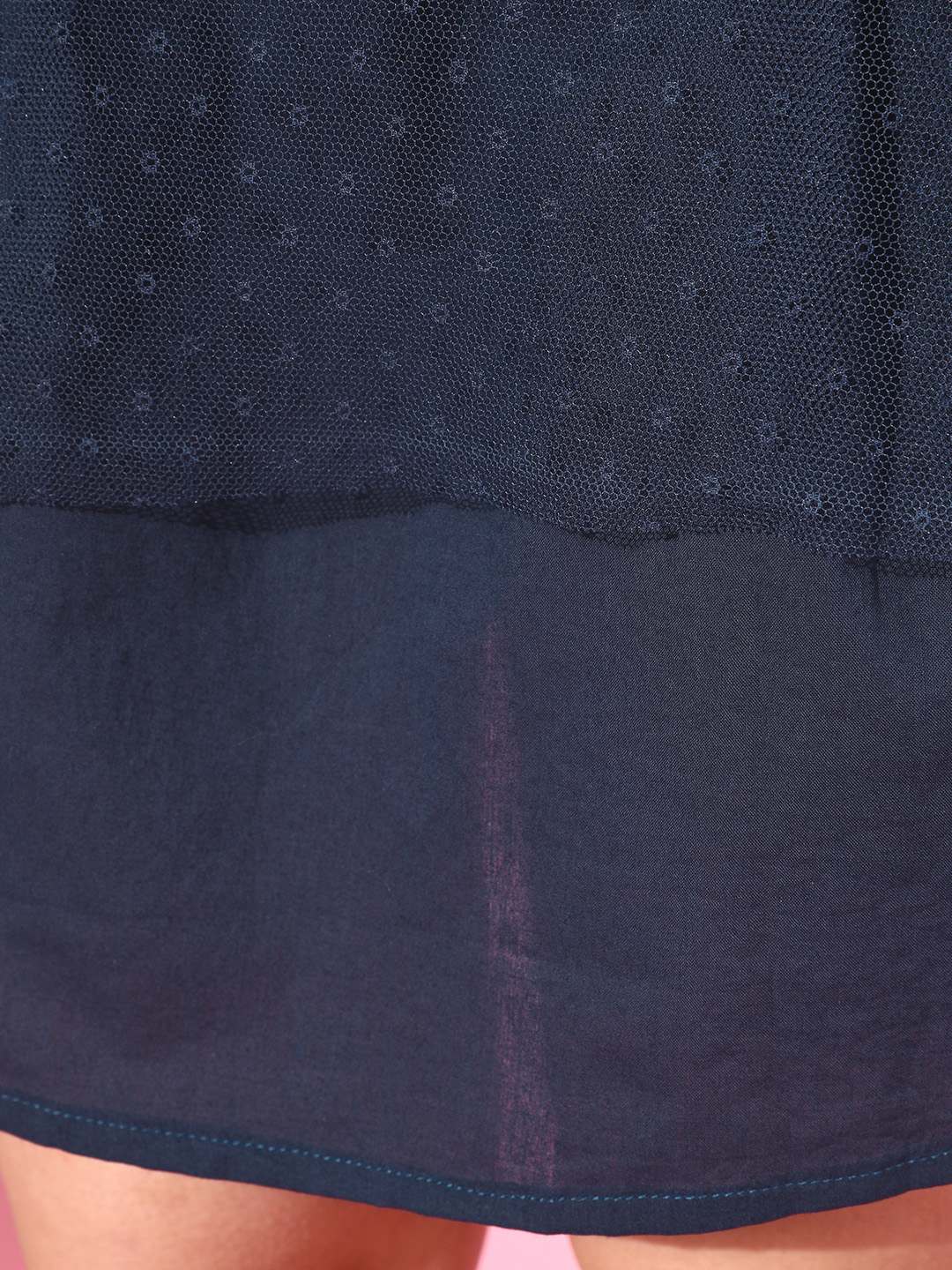 Embellished Mesh Navy Blue Dress