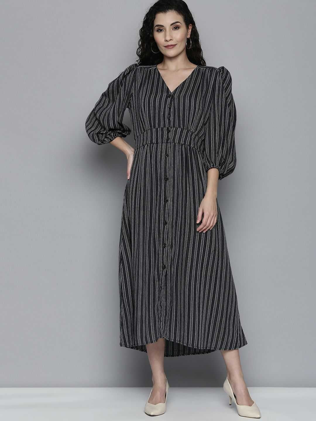 Scoup Cotton Stripe Textured Dress