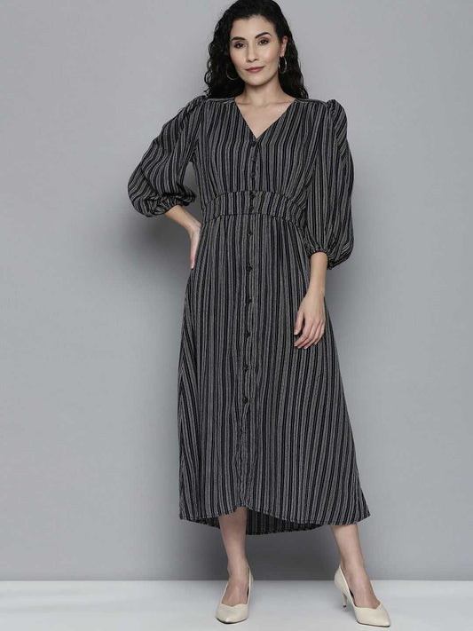 Scoup Cotton Stripe Textured Dress