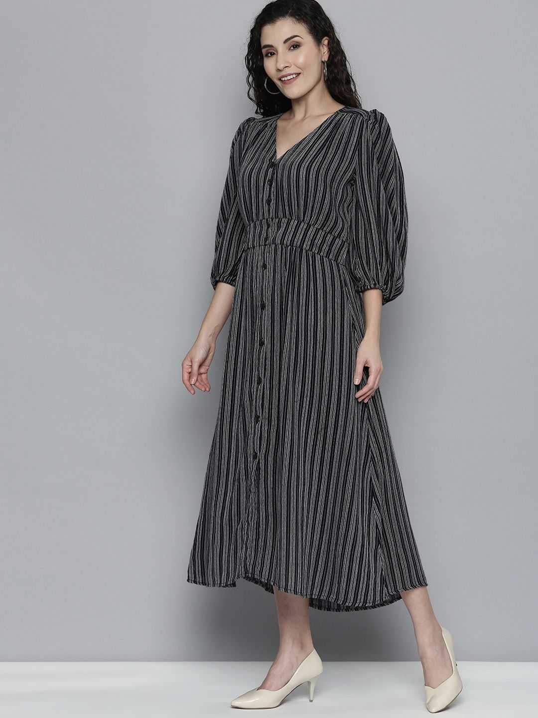 Scoup Cotton Stripe Textured Dress