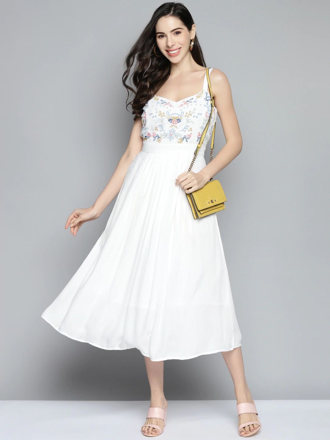 White Strappy Embroidered Dress for Women | Elegant & Chic Style