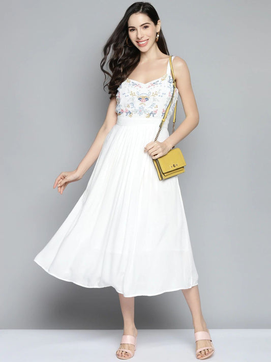 White Strappy Embroidered Dress for Women | Elegant & Chic Style
