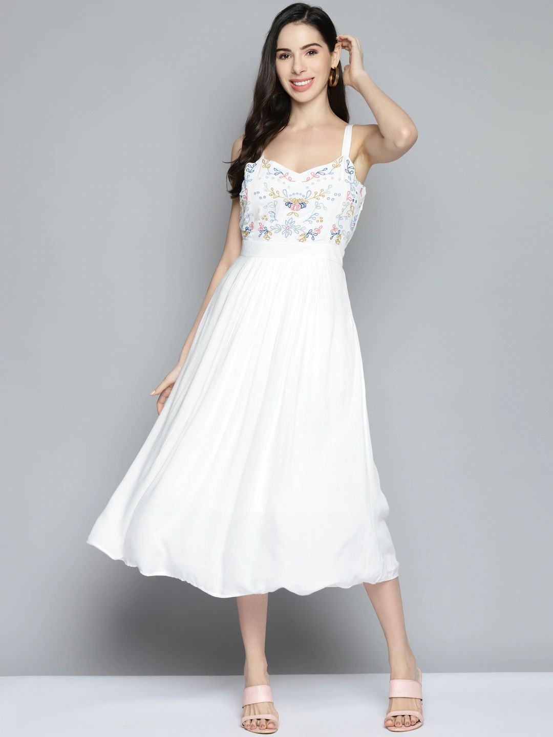 White Strappy Embroidered Dress for Women | Elegant & Chic Style