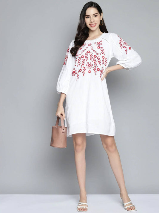 Scoup White Embroidered Shift Dress
