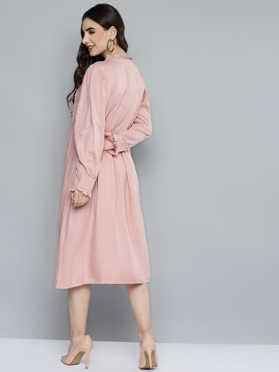 Scoup Pink Front Yoke Cross-stitch Embroidered Rayon Dress
