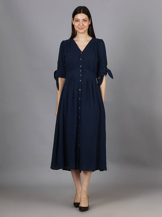 Scoup Navy Cotton Gauzy Midi Dress