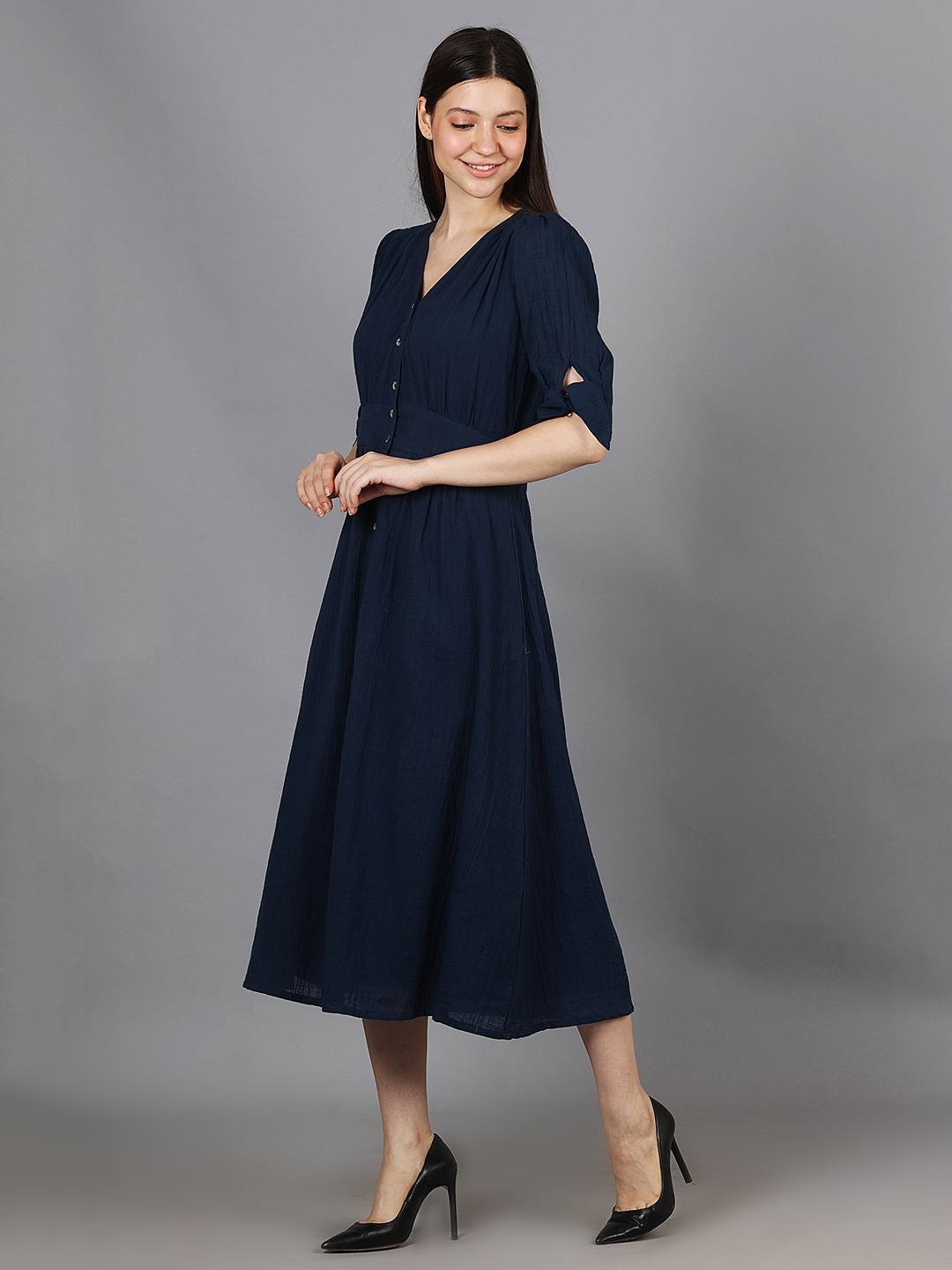 Scoup Navy Cotton Gauzy Midi Dress